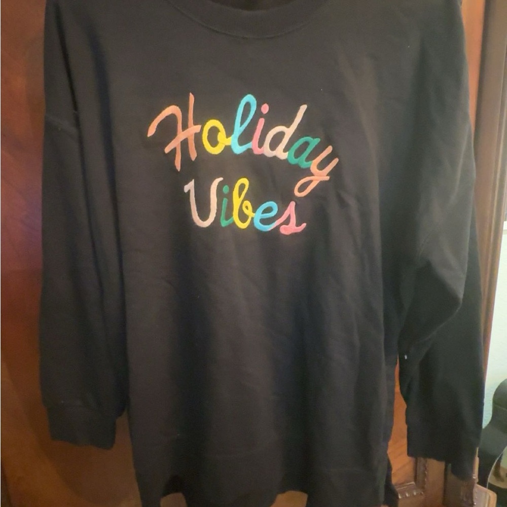 Old Navy Black Sweatshirt with Colorful Holiday Vibes